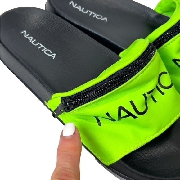 Nautica Flip Flops Asliea Unisex Slide Neon Green/Black Zip Pocket Size-5 NWOT - Picture 5 of 7
